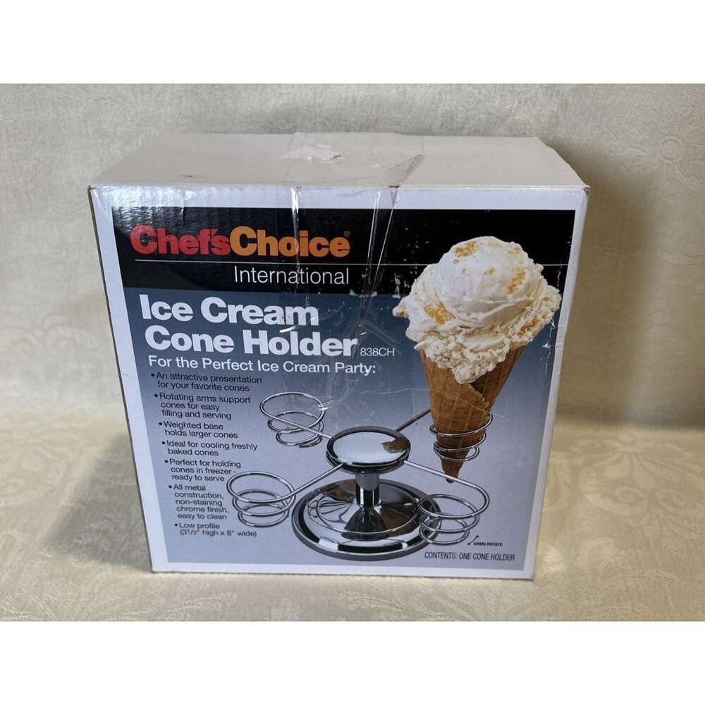 Chef's Choice International Ice Cream Cone Holder 4 Cone Stainless Chrome 838CH